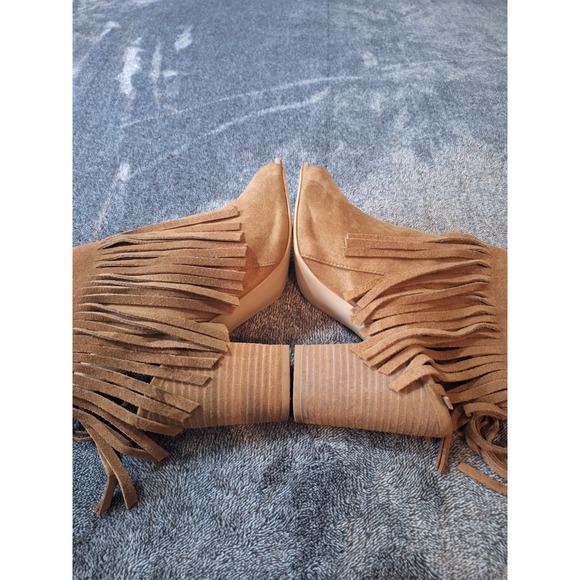 Carlos Santana Brown Suede Fringe Peep-Toe Ankle Boots - Picture 9 of 15